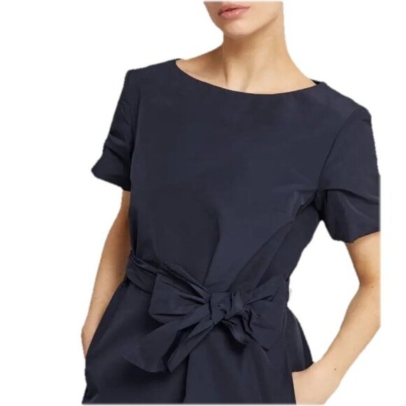 Weekend Max Mara Women XL Navy Blue Nicola Taffeta Belt Mini Dress Short Sleeve - Picture 2 of 10